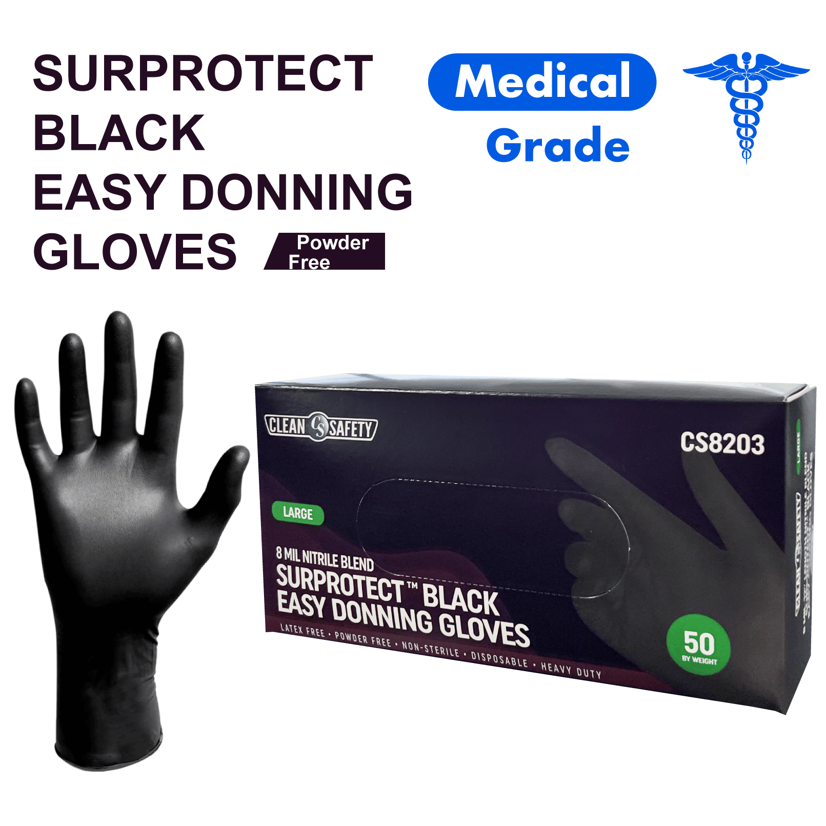 Clean Safety 8mil Nitrile Black Gloves